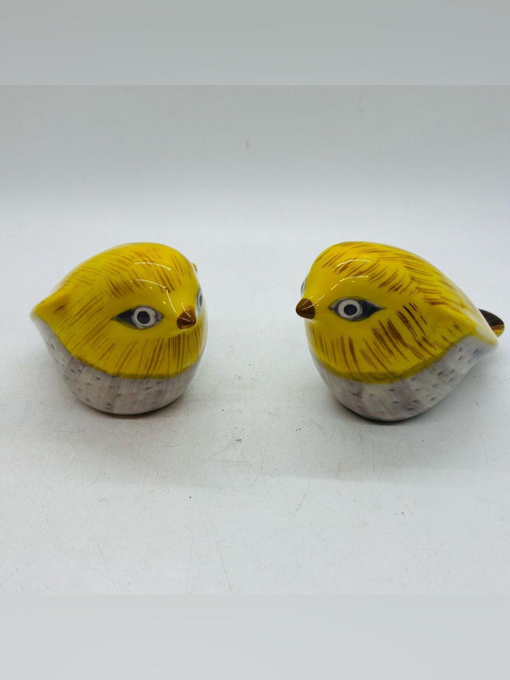 Creative Co-Op Hand Painted Stoneware Yellow and Gray Bird Figurine- Set of 2